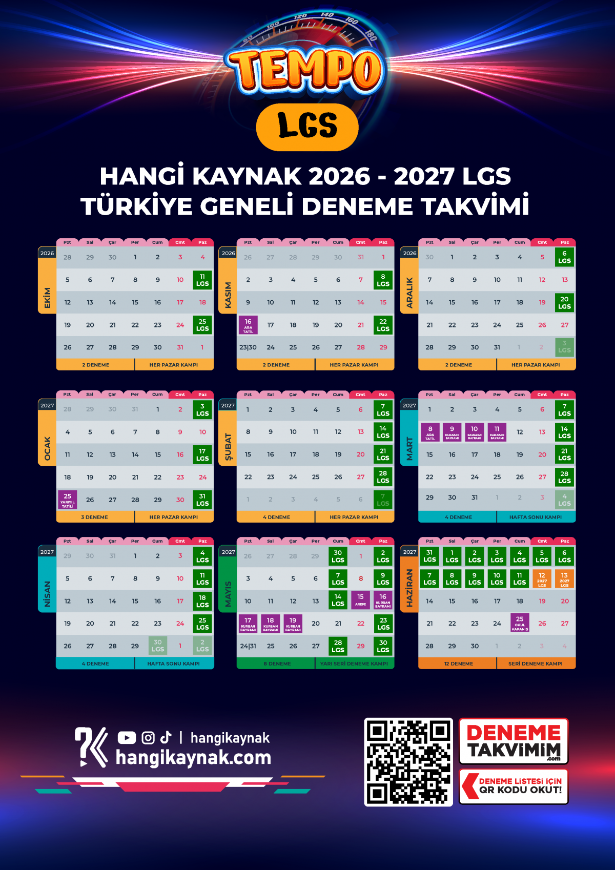 2027 LGS EKİM'DEN SINAVA KADAR TEMPO DENEME PAKETİ