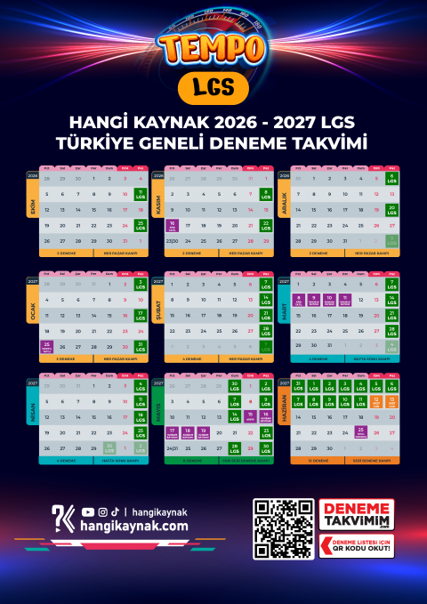 2027 LGS EKİM'DEN SINAVA KADAR TEMPO DENEME PAKETİ